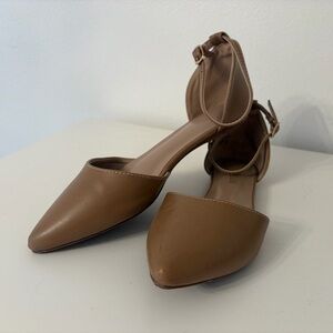 Dream Pairs Brown Pointed-Toe Ankle-Strap Flats